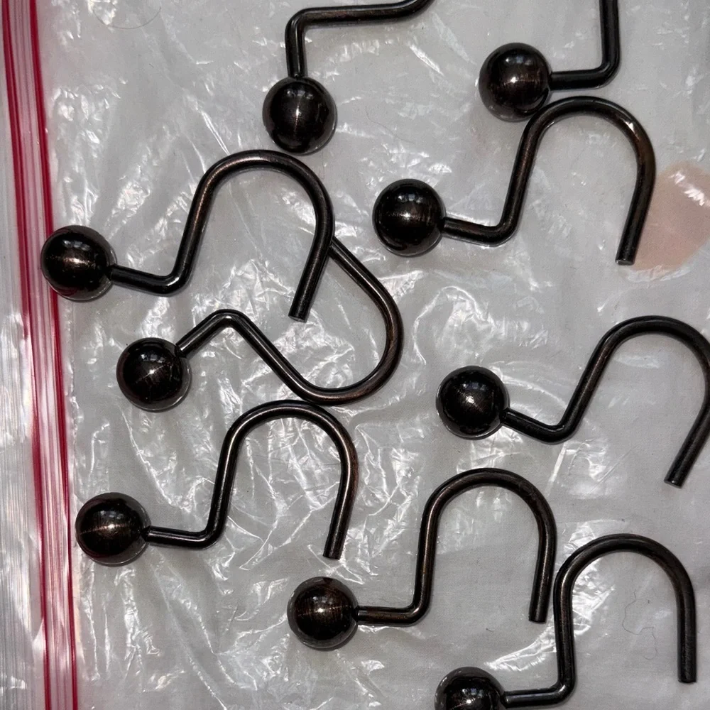Black Metal heavy shower Curtain Hooks dark silver grey heavy duty set of 12